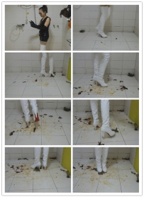 【艾彩原创】---女模特白靴戲耍龍蝦，大肚虾蟆