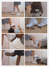 【艾彩原创】【茜茜美】- 脏脏的阿迪小白鞋-踩蛋糕喂食