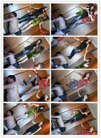 【艾彩原创】三网红高跟残酷踩人体家具都快憋死了